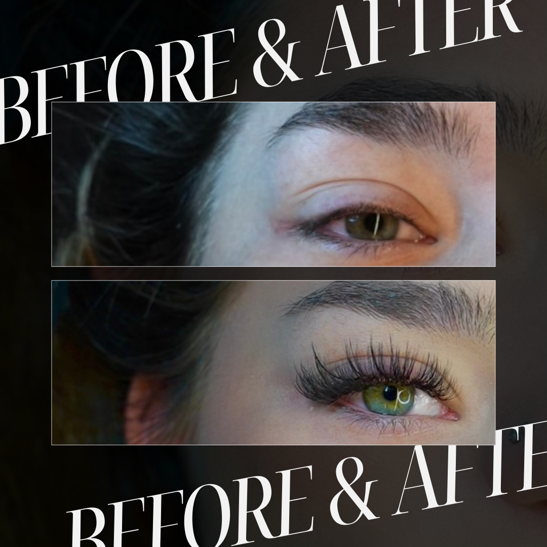 Before and after eyelash extension results